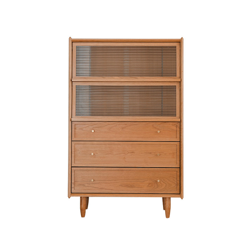 Modern Side Cabinet Solid Wood 49.6" Tall Side Cabinet with Glass Top Natural Lights Not Included Clearhalo 'Cabinets & Chests' 'cabinets_chests' 'furn' 'furn_cabinets_chests' 'Furniture' 'Living Room Furniture' 7445880