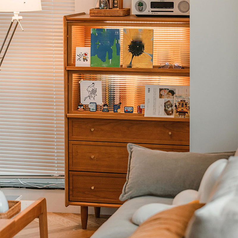 Modern Side Cabinet Solid Wood 49.6" Tall Side Cabinet with Glass Top Clearhalo 'Cabinets & Chests' 'cabinets_chests' 'furn' 'furn_cabinets_chests' 'Furniture' 'Living Room Furniture' 7445881