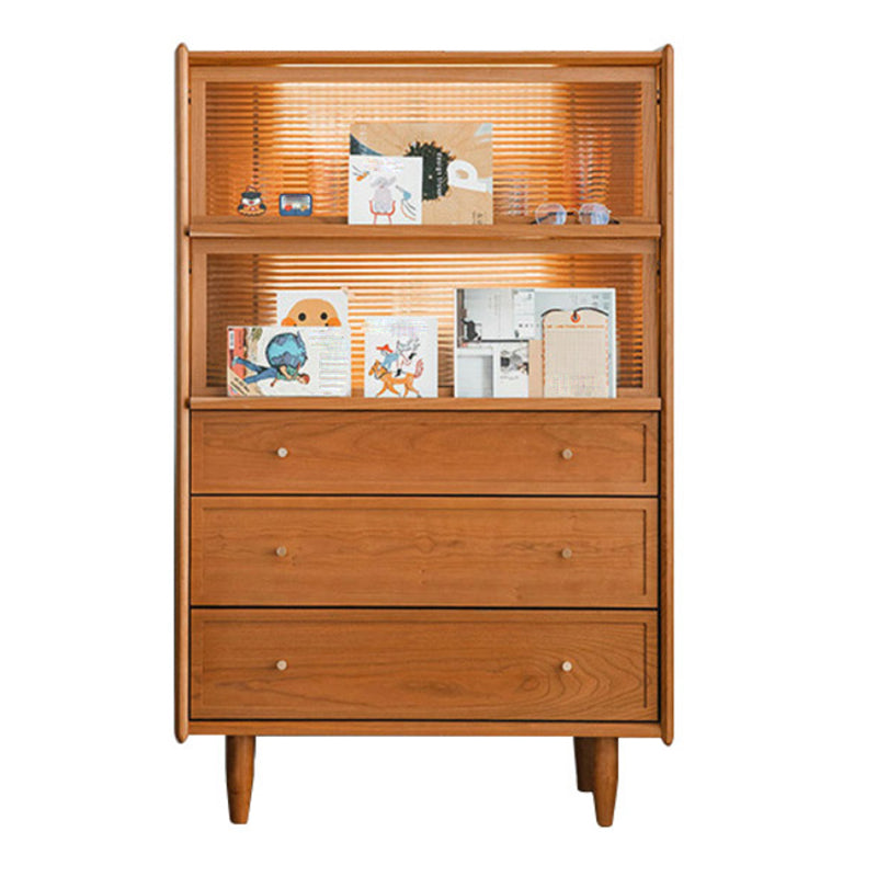 Modern Side Cabinet Solid Wood 49.6" Tall Side Cabinet with Glass Top Clearhalo 'Cabinets & Chests' 'cabinets_chests' 'furn' 'furn_cabinets_chests' 'Furniture' 'Living Room Furniture' 7445882