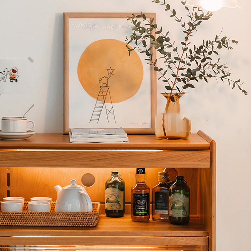 Modern Side Cabinet Solid Wood 49.6" Tall Side Cabinet with Glass Top Clearhalo 'Cabinets & Chests' 'cabinets_chests' 'furn' 'furn_cabinets_chests' 'Furniture' 'Living Room Furniture' 7445883