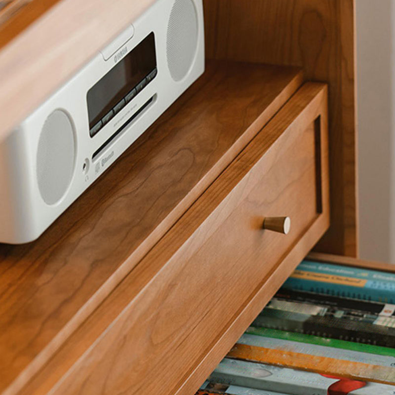 Modern Side Cabinet Solid Wood 49.6" Tall Side Cabinet with Glass Top Clearhalo 'Cabinets & Chests' 'cabinets_chests' 'furn' 'furn_cabinets_chests' 'Furniture' 'Living Room Furniture' 7445885