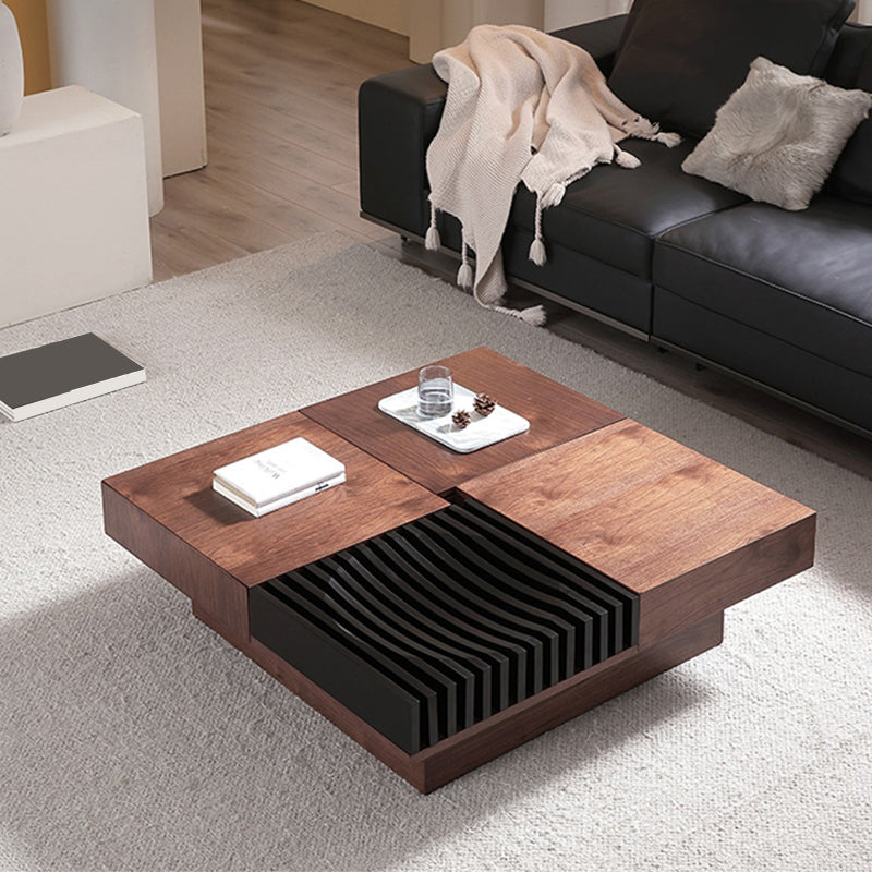 11"H Contemporary Cocktail Table Wooden Square Storage Coffee Table