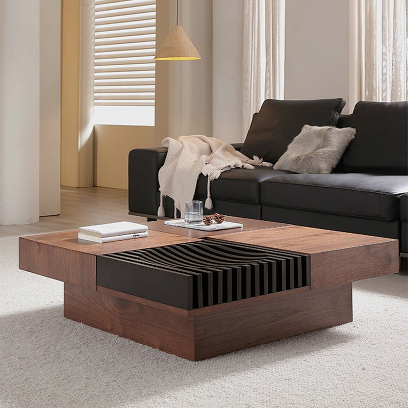11"H Contemporary Cocktail Table Wooden Square Storage Coffee Table