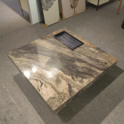 11"H Contemporary Cocktail Table Stone Square Coffee Cocktail Table Brown Clearhalo 'Coffee & Accent Tables' 'Coffee Tables' 'coffee_tables' 'furn' 'furn_coffee_tables' 'Furniture' 'Living Room Furniture' 7446006