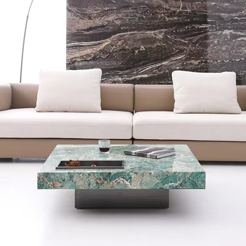 11"H Contemporary Cocktail Table Stone Square Coffee Cocktail Table Green Clearhalo 'Coffee & Accent Tables' 'Coffee Tables' 'coffee_tables' 'furn' 'furn_coffee_tables' 'Furniture' 'Living Room Furniture' 7446009