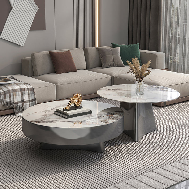 Round Slate Coffee Cocktail Table Pedestal Coffee or End Table with Storage Clearhalo 'Coffee & Accent Tables' 'Coffee Tables' 'coffee_tables' 'furn' 'furn_coffee_tables' 'Furniture' 'Living Room Furniture' 7446074
