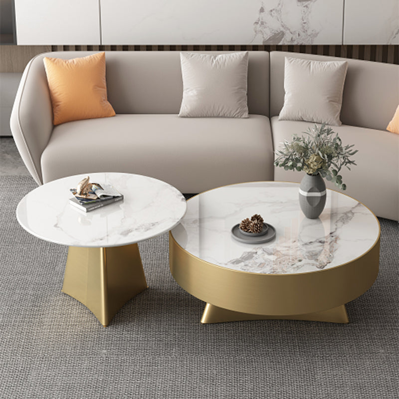 Round Slate Coffee Cocktail Table Pedestal Coffee or End Table with Storage 35"L x 35"W x 16"H+24"L x 24"W x 19"H Gold Drawers Not Included Clearhalo 'Coffee & Accent Tables' 'Coffee Tables' 'coffee_tables' 'furn' 'furn_coffee_tables' 'Furniture' 'Living Room Furniture' 7446075