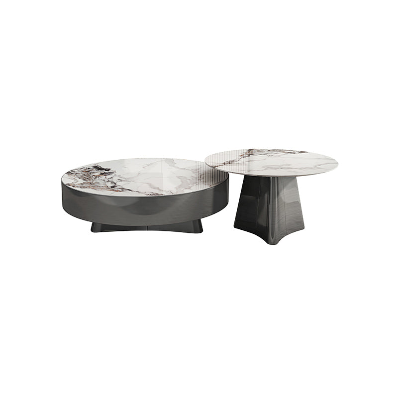 Round Slate Coffee Cocktail Table Pedestal Coffee or End Table with Storage 35"L x 35"W x 16"H+24"L x 24"W x 19"H Black Drawers Not Included Clearhalo 'Coffee & Accent Tables' 'Coffee Tables' 'coffee_tables' 'furn' 'furn_coffee_tables' 'Furniture' 'Living Room Furniture' 7446076