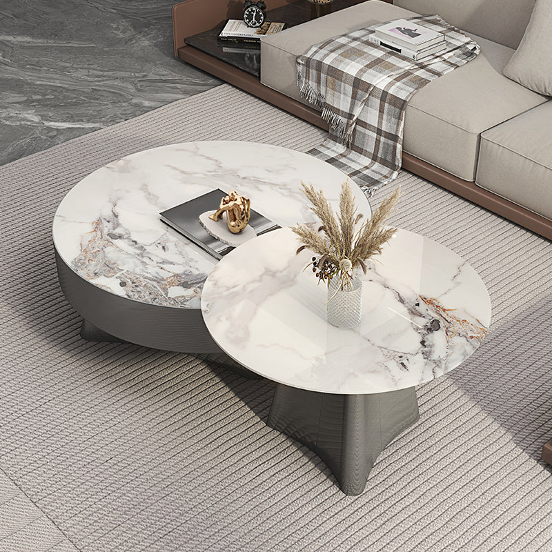Round Slate Coffee Cocktail Table Pedestal Coffee or End Table with Storage Clearhalo 'Coffee & Accent Tables' 'Coffee Tables' 'coffee_tables' 'furn' 'furn_coffee_tables' 'Furniture' 'Living Room Furniture' 7446077
