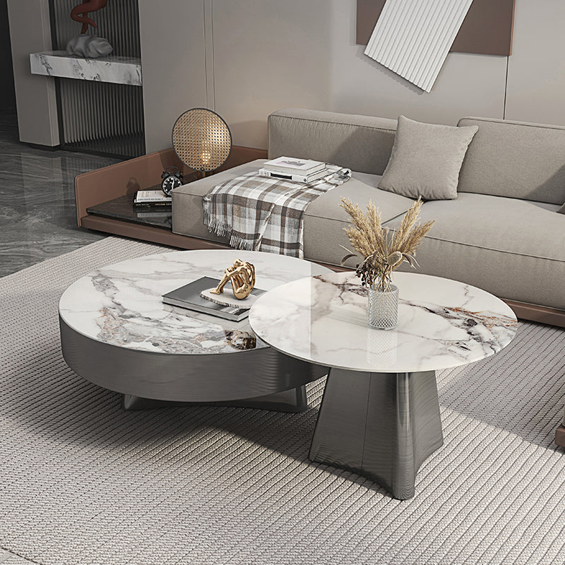 Round Slate Coffee Cocktail Table Pedestal Coffee or End Table with Storage Clearhalo 'Coffee & Accent Tables' 'Coffee Tables' 'coffee_tables' 'furn' 'furn_coffee_tables' 'Furniture' 'Living Room Furniture' 7446079