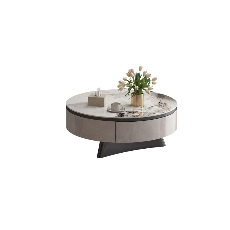 Round Slate Coffee Cocktail Table Pedestal Coffee or End Table with Storage 35.5"L x 35.5"W x 16"H Black Drawers Included Clearhalo 'Coffee & Accent Tables' 'Coffee Tables' 'coffee_tables' 'furn' 'furn_coffee_tables' 'Furniture' 'Living Room Furniture' 7446080
