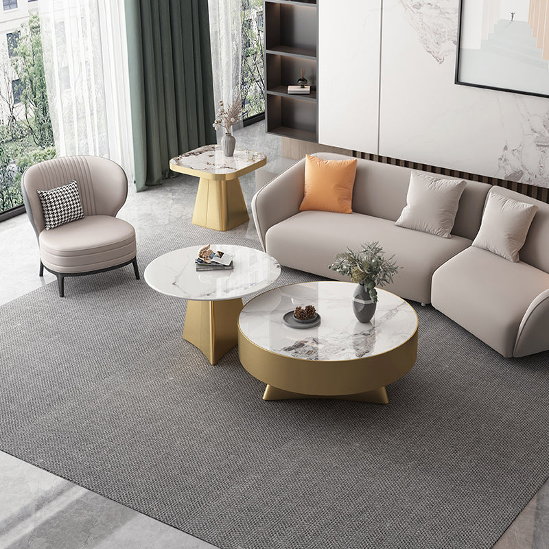 Round Slate Coffee Cocktail Table Pedestal Coffee or End Table with Storage Clearhalo 'Coffee & Accent Tables' 'Coffee Tables' 'coffee_tables' 'furn' 'furn_coffee_tables' 'Furniture' 'Living Room Furniture' 7446081