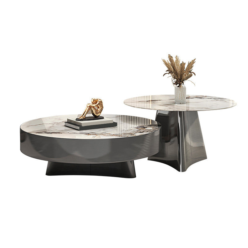 Round Slate Coffee Cocktail Table Pedestal Coffee or End Table with Storage Clearhalo 'Coffee & Accent Tables' 'Coffee Tables' 'coffee_tables' 'furn' 'furn_coffee_tables' 'Furniture' 'Living Room Furniture' 7446083