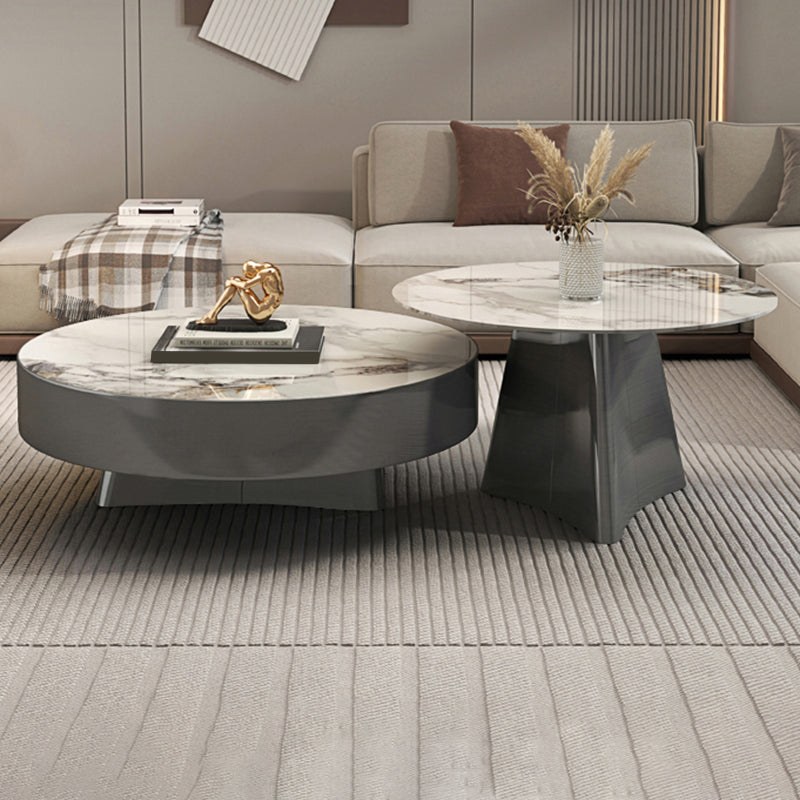 Round Slate Coffee Cocktail Table Pedestal Coffee or End Table with Storage Clearhalo 'Coffee & Accent Tables' 'Coffee Tables' 'coffee_tables' 'furn' 'furn_coffee_tables' 'Furniture' 'Living Room Furniture' 7446084