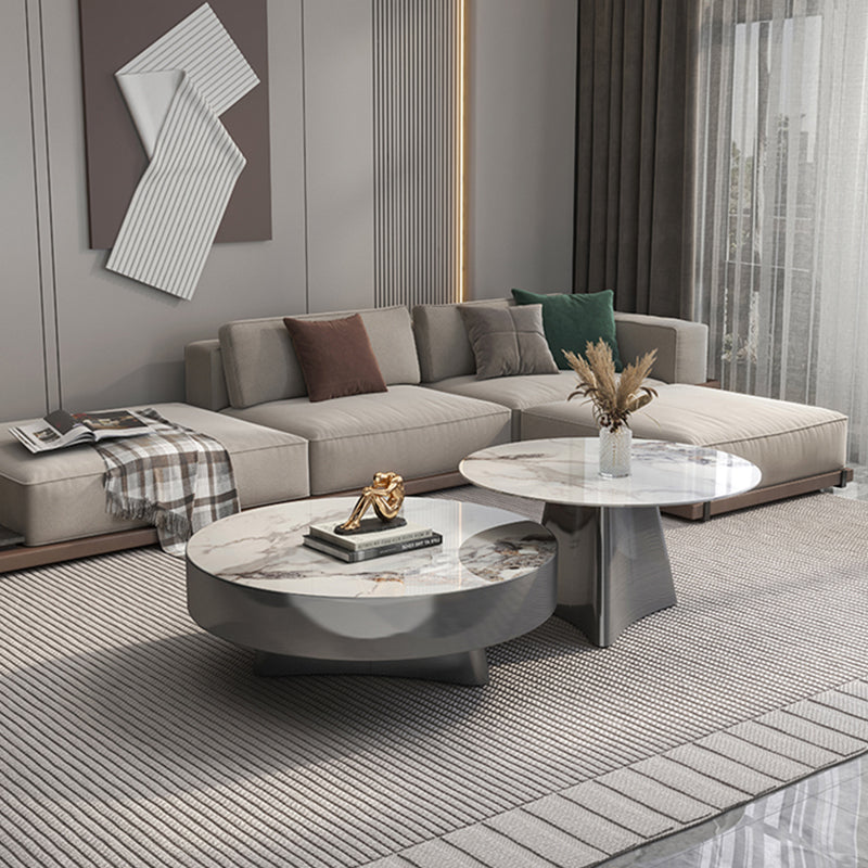 Round Slate Coffee Cocktail Table Pedestal Coffee or End Table with Storage Clearhalo 'Coffee & Accent Tables' 'Coffee Tables' 'coffee_tables' 'furn' 'furn_coffee_tables' 'Furniture' 'Living Room Furniture' 7446085