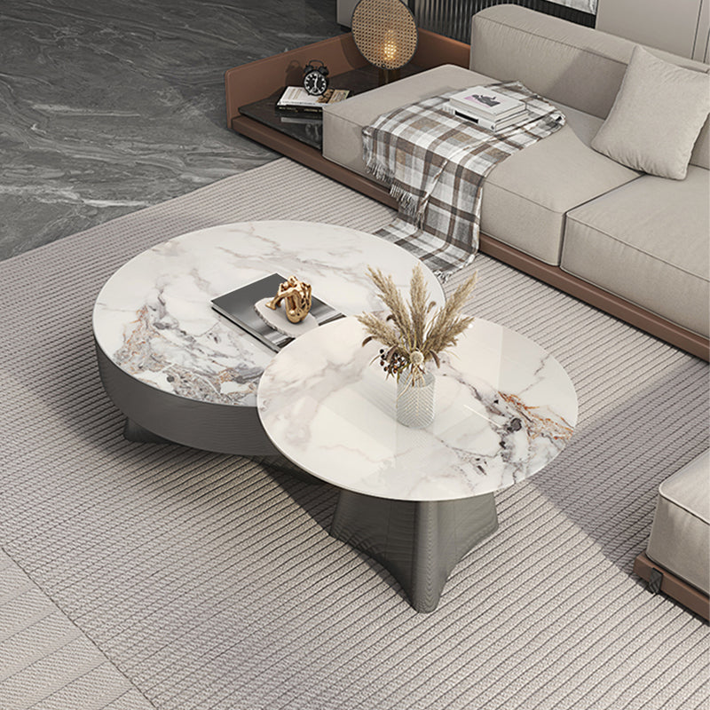 Round Slate Coffee Cocktail Table Pedestal Coffee or End Table with Storage Clearhalo 'Coffee & Accent Tables' 'Coffee Tables' 'coffee_tables' 'furn' 'furn_coffee_tables' 'Furniture' 'Living Room Furniture' 7446086