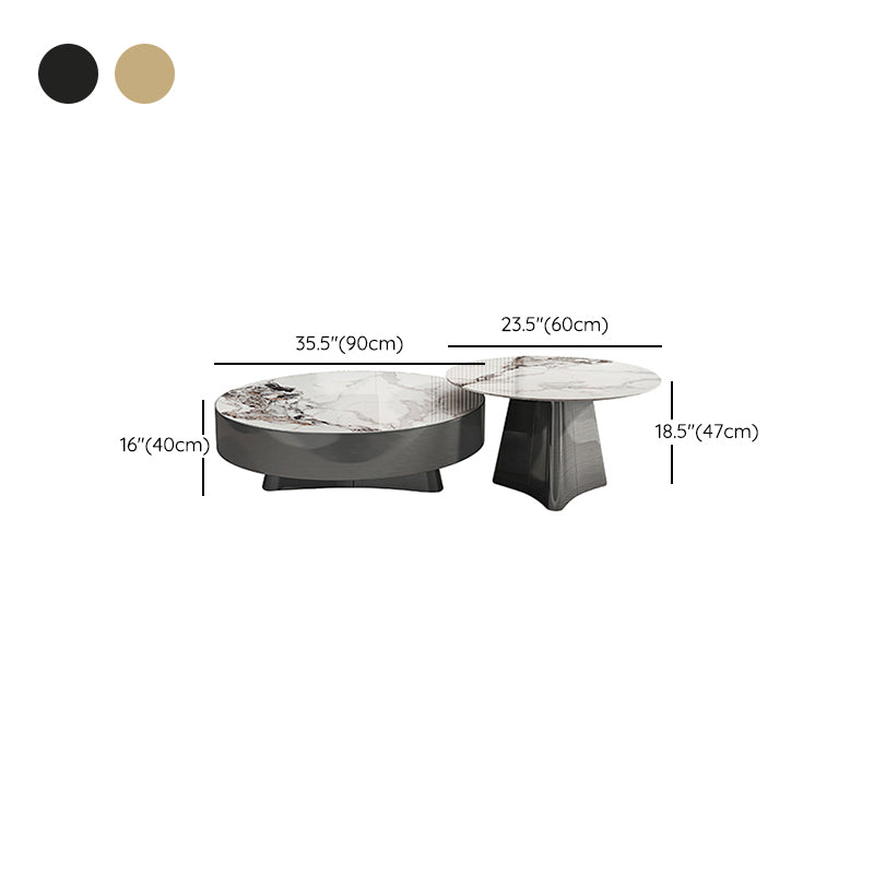 Round Slate Coffee Cocktail Table Pedestal Coffee or End Table with Storage Clearhalo 'Coffee & Accent Tables' 'Coffee Tables' 'coffee_tables' 'furn' 'furn_coffee_tables' 'Furniture' 'Living Room Furniture' 7446089
