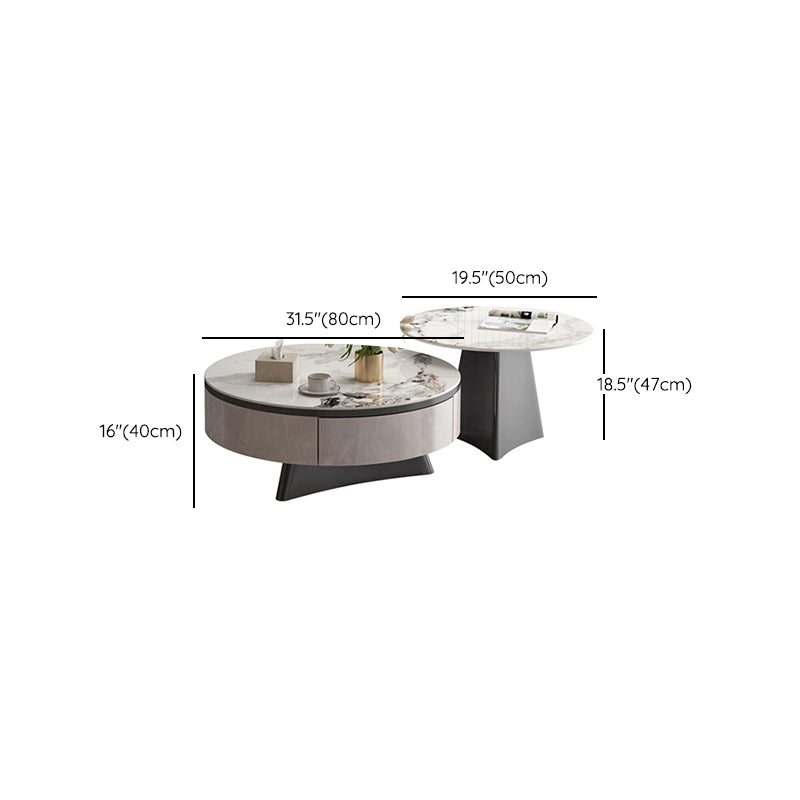 Round Slate Coffee Cocktail Table Pedestal Coffee or End Table with Storage Clearhalo 'Coffee & Accent Tables' 'Coffee Tables' 'coffee_tables' 'furn' 'furn_coffee_tables' 'Furniture' 'Living Room Furniture' 7446091