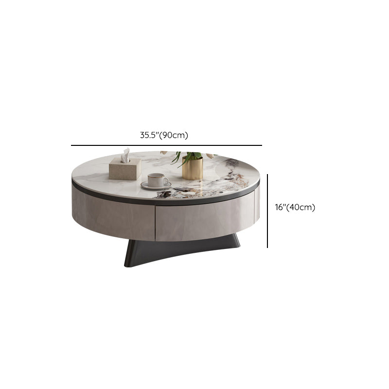 Round Slate Coffee Cocktail Table Pedestal Coffee or End Table with Storage Clearhalo 'Coffee & Accent Tables' 'Coffee Tables' 'coffee_tables' 'furn' 'furn_coffee_tables' 'Furniture' 'Living Room Furniture' 7446092