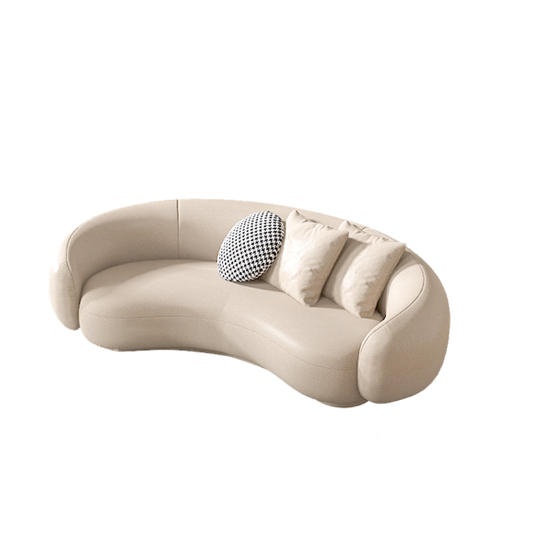 Contemporary Solid Color Sofa Upholstered Wool and Faux Leather Sofa