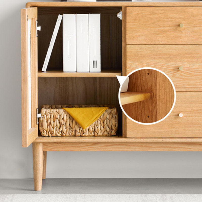 Contemporary Paned Cabinet Brown Pine and Cherry Accent Cabinet with Doors Clearhalo 'Cabinets & Chests' 'cabinets_chests' 'furn' 'furn_cabinets_chests' 'Furniture' 'Living Room Furniture' 7446504