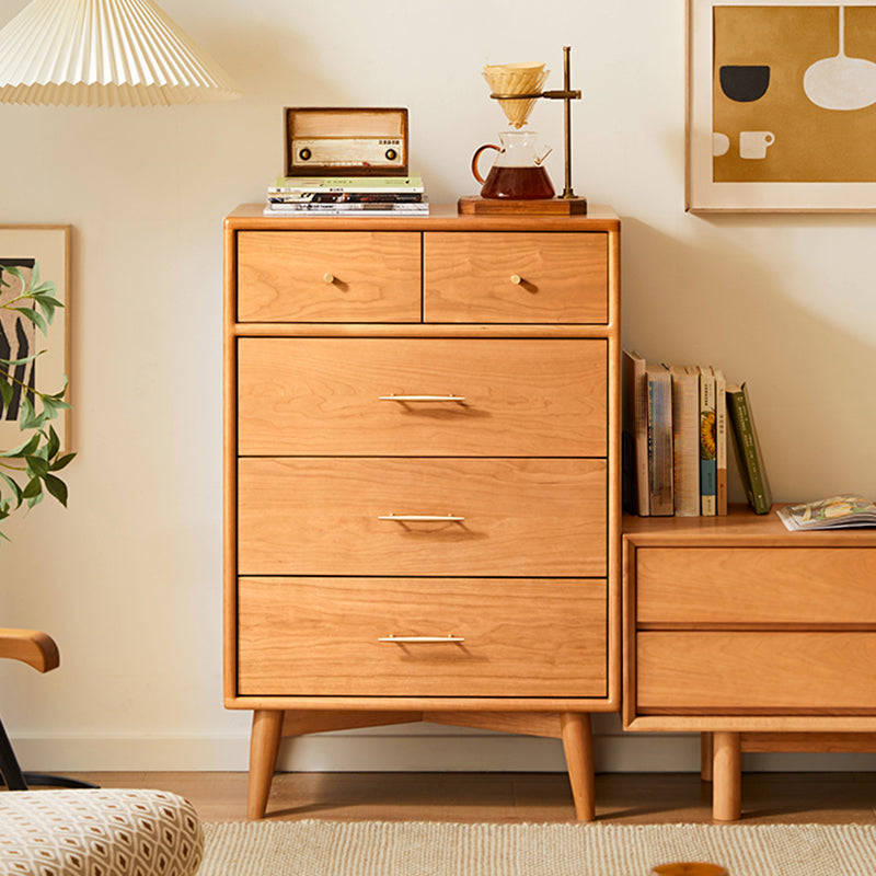 Contemporary Pine Wood Accent Chest 39" Tall Side Cabinet with 5 Drawers Clearhalo 'Cabinets & Chests' 'cabinets_chests' 'furn' 'furn_cabinets_chests' 'Furniture' 'Living Room Furniture' 7446557
