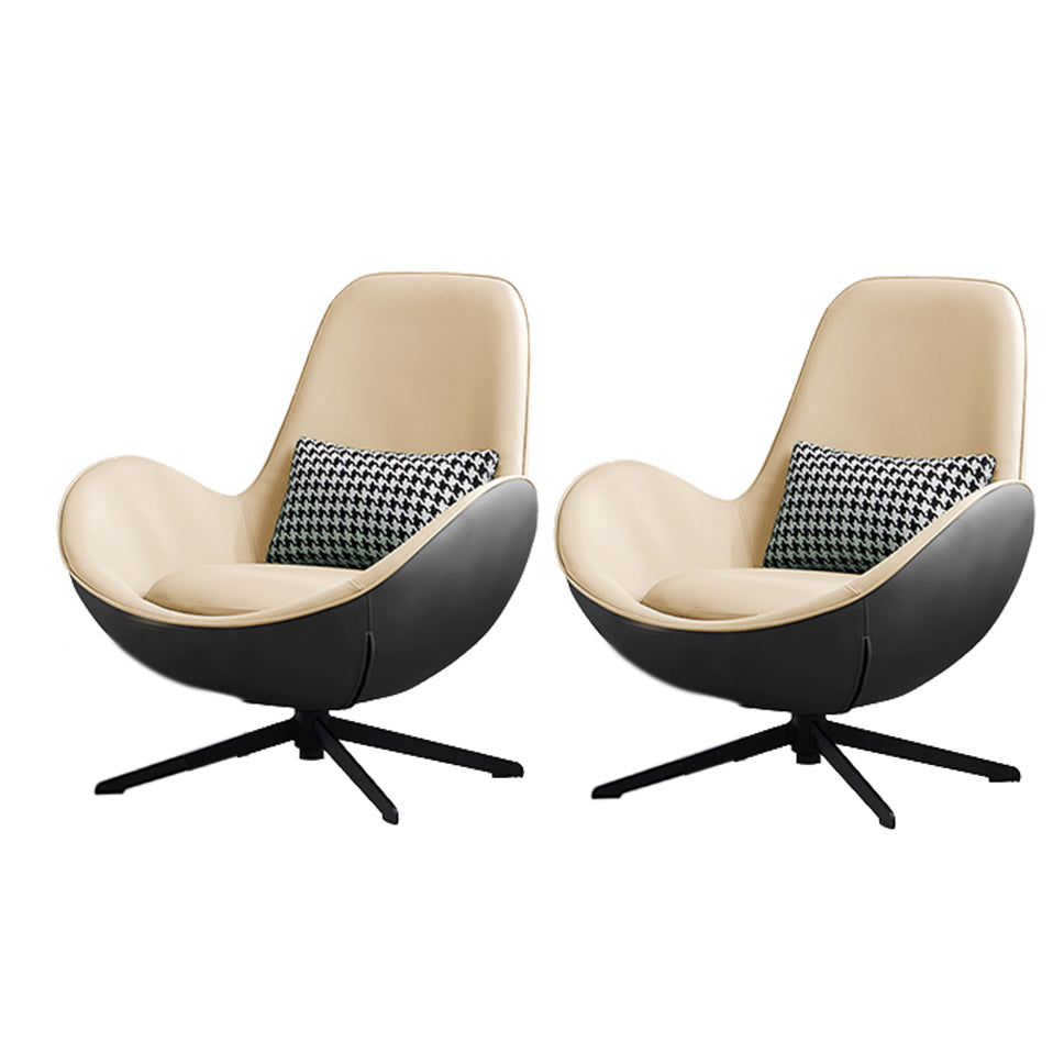 Fixed Back Lounge Chair Water Resistant Ottoman Set with Metal Legs Gray & White Microfiber Leather 2 Piece Set Clearhalo 'Accent Chairs' 'accent_chairs' 'Chairs & Seating' 'furn' 'furn_accent_chairs' 'Furniture' 'Living Room Furniture' 7446591