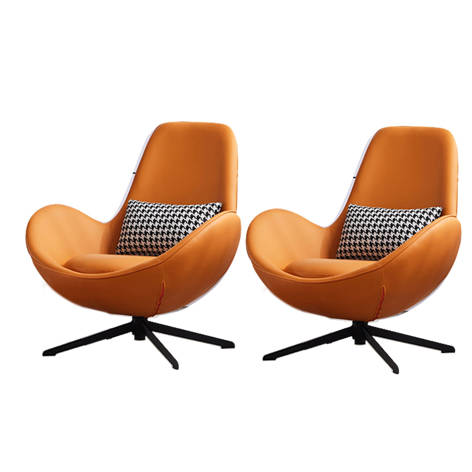 Fixed Back Lounge Chair Water Resistant Ottoman Set with Metal Legs Orange Microfiber Leather 2 Piece Set Clearhalo 'Accent Chairs' 'accent_chairs' 'Chairs & Seating' 'furn' 'furn_accent_chairs' 'Furniture' 'Living Room Furniture' 7446612