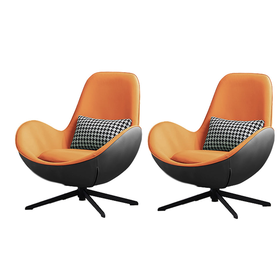 Fixed Back Lounge Chair Water Resistant Ottoman Set with Metal Legs Grey Orange Microfiber Leather 2 Piece Set Clearhalo 'Accent Chairs' 'accent_chairs' 'Chairs & Seating' 'furn' 'furn_accent_chairs' 'Furniture' 'Living Room Furniture' 7446613