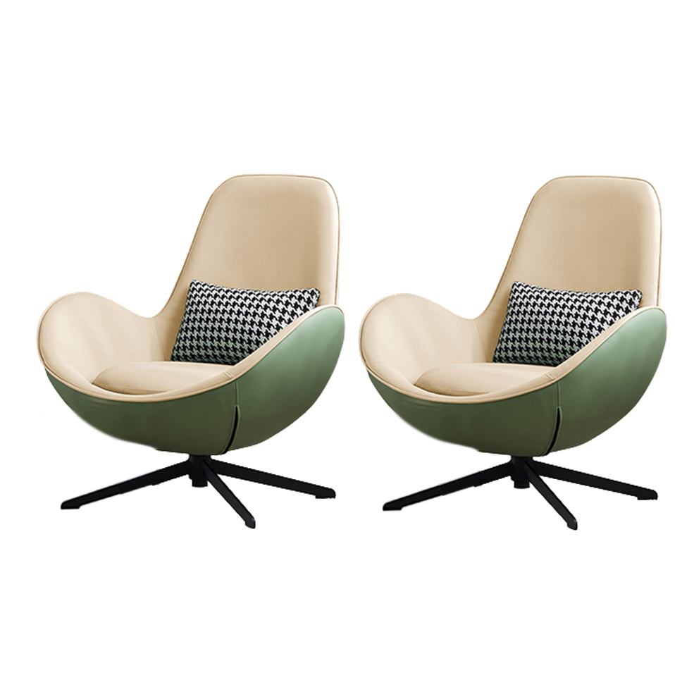 Fixed Back Lounge Chair Water Resistant Ottoman Set with Metal Legs Green White Microfiber Leather 2 Piece Set Clearhalo 'Accent Chairs' 'accent_chairs' 'Chairs & Seating' 'furn' 'furn_accent_chairs' 'Furniture' 'Living Room Furniture' 7446614