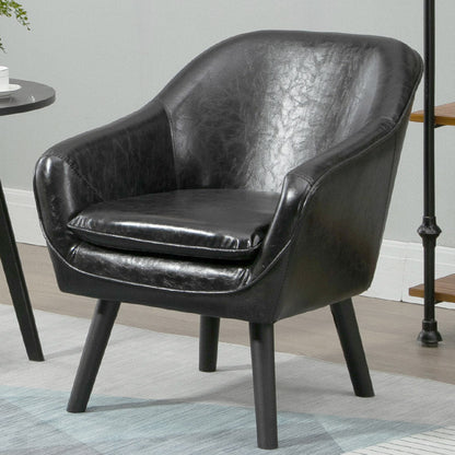 Fixed Back Lounge Chair Leather Side Chair with Solid Wood Legs