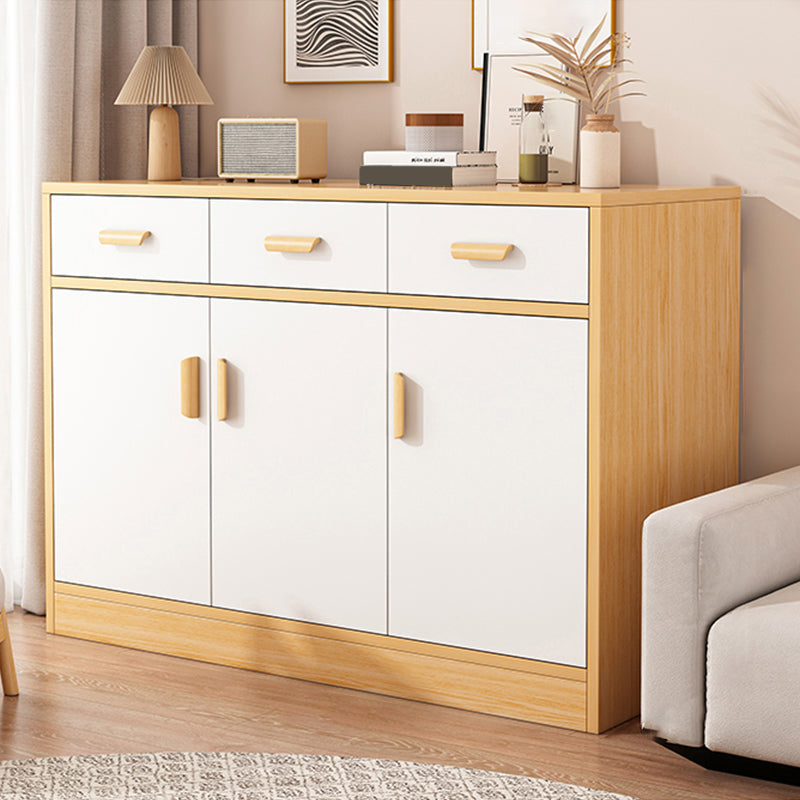 Modern Rectangle Accent Cabinet Bar Pulls Accent Cabinet with Drawer 47.2"L x 15.7"W x 39.4"H Natural Wood White 2 Clearhalo 'Cabinets & Chests' 'cabinets_chests' 'furn' 'furn_cabinets_chests' 'Furniture' 'Living Room Furniture' 7446763