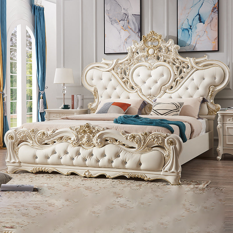 Victoriaans standaard bed gestoffeerd hoofdeinde getuft dennenhoutpaneel bed