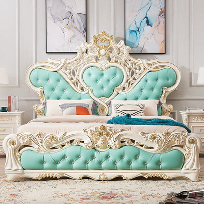 Victoriaans standaard bed gestoffeerd hoofdeinde getuft dennenhoutpaneel bed