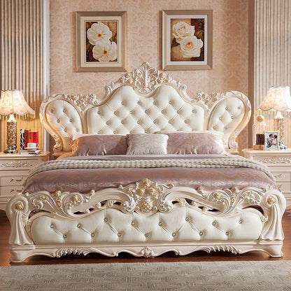 Victorian Standard Bed Upholstered Headboard Tufted Panel Bed