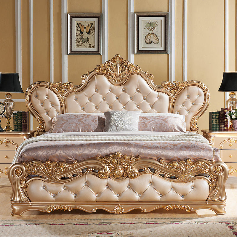 Victorian Standard Bed Upholstered Headboard Tufted Panel Bed