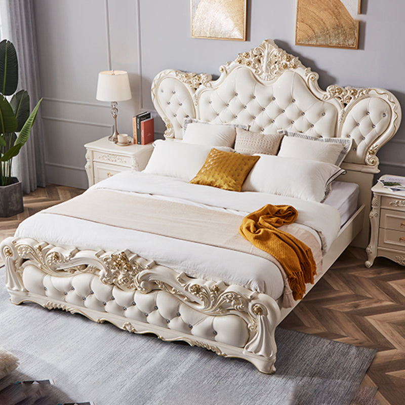 Victorian Standard Bed Upholstered Headboard Tufted Panel Bed