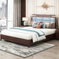 Mid-Century Modern Standard Bed Ash Solid Wood Upholstered Headboard Panel Bed