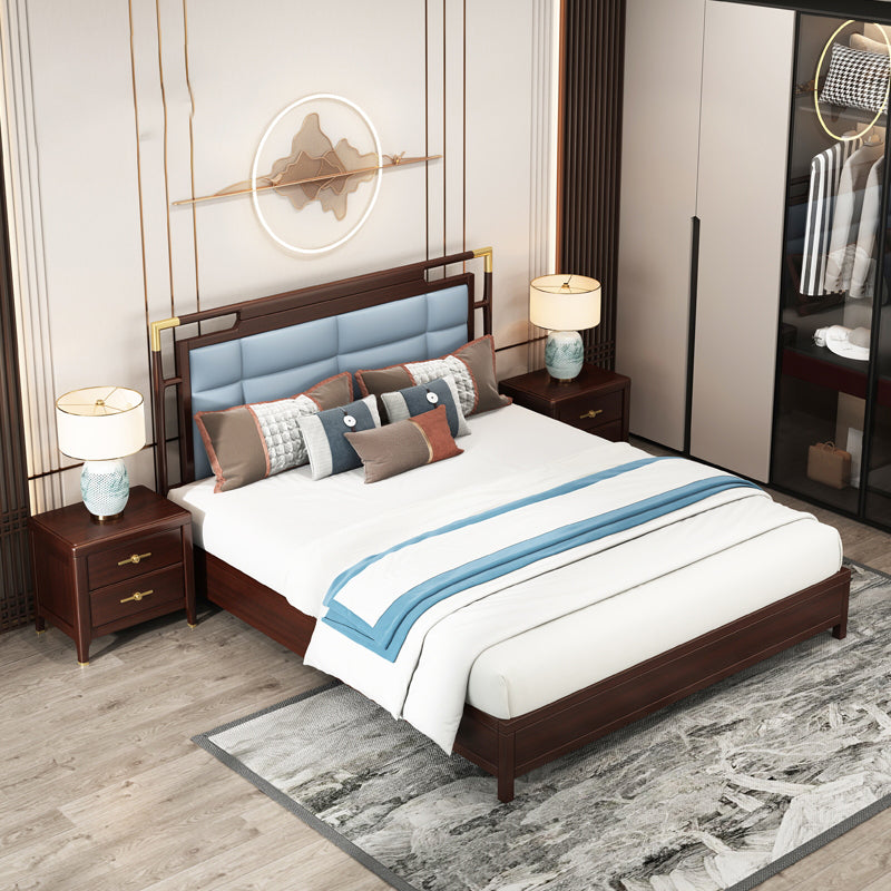 Mid-Century Modern Standard Bed Ash Solid Wood Upholstered Headboard Panel Bed