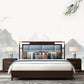 Mid-Century Modern Standard Bed Ash Solid Wood Upholstered Headboard Panel Bed