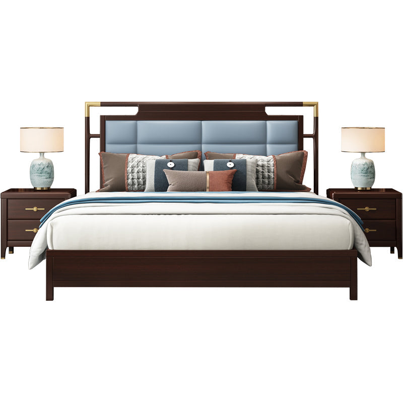 Mid-Century Modern Standard Bed Ash Solid Wood Upholstered Headboard Panel Bed