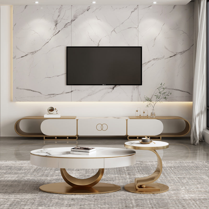 Glam TV Console Open Storage Stone Media Console with Drawer for Home Clearhalo 'furn' 'furn_tv_stands_entertainment_centers' 'Furniture' 'Living Room Furniture' 'TV Stands & Entertainment Centers' 'TV Stands & Media Storage Furniture' 'tv_stands_entertainment_centers' 7449459