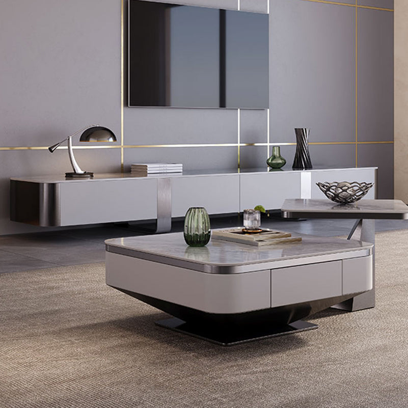 Glam Gray TV Console Enclosed Storage Stone Media Console with Drawers for Home Clearhalo 'furn' 'furn_tv_stands_entertainment_centers' 'Furniture' 'Living Room Furniture' 'TV Stands & Entertainment Centers' 'TV Stands & Media Storage Furniture' 'tv_stands_entertainment_centers' 7449494