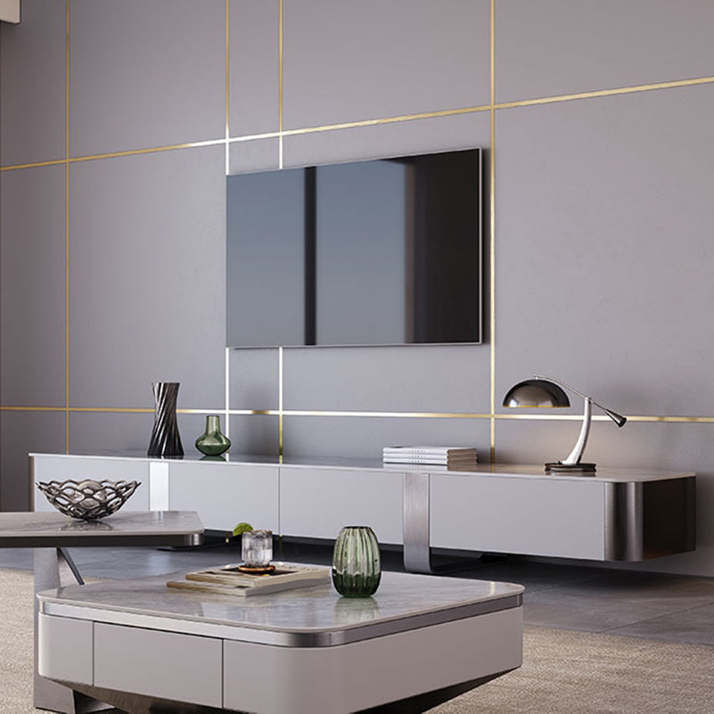 Glam Gray TV Console Enclosed Storage Stone Media Console with Drawers for Home Clearhalo 'furn' 'furn_tv_stands_entertainment_centers' 'Furniture' 'Living Room Furniture' 'TV Stands & Entertainment Centers' 'TV Stands & Media Storage Furniture' 'tv_stands_entertainment_centers' 7449502