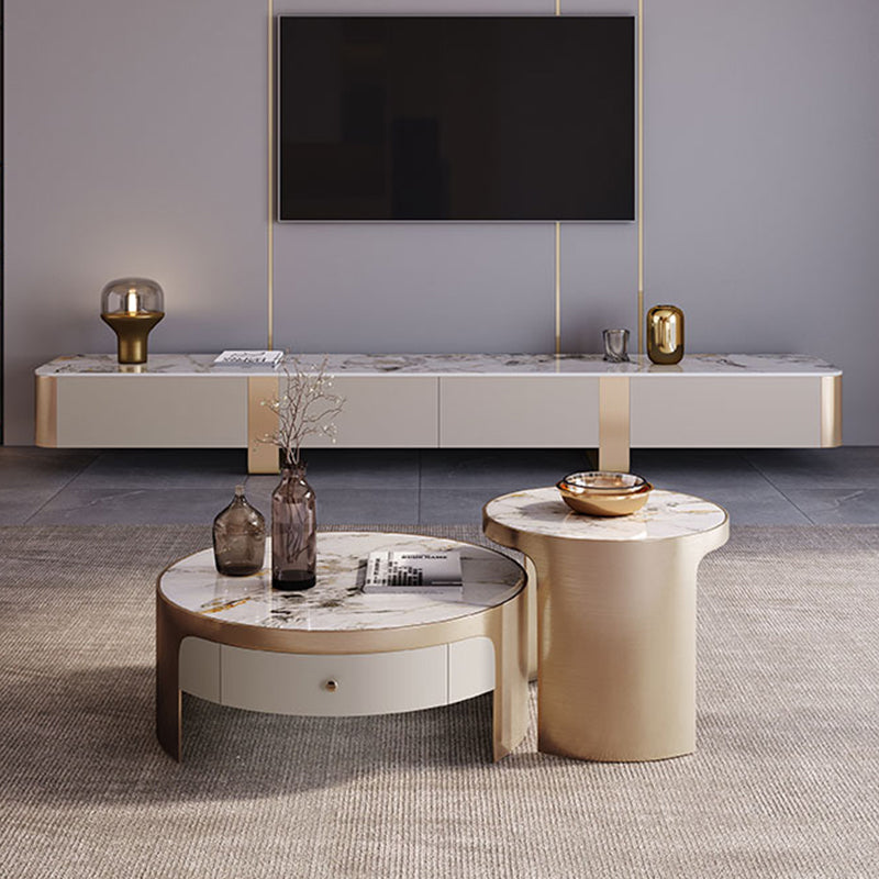 Glam TV Console Enclosed Storage Stone Media Console with Drawers for Living Room Clearhalo 'furn' 'furn_tv_stands_entertainment_centers' 'Furniture' 'Living Room Furniture' 'TV Stands & Entertainment Centers' 'TV Stands & Media Storage Furniture' 'tv_stands_entertainment_centers' 7449506