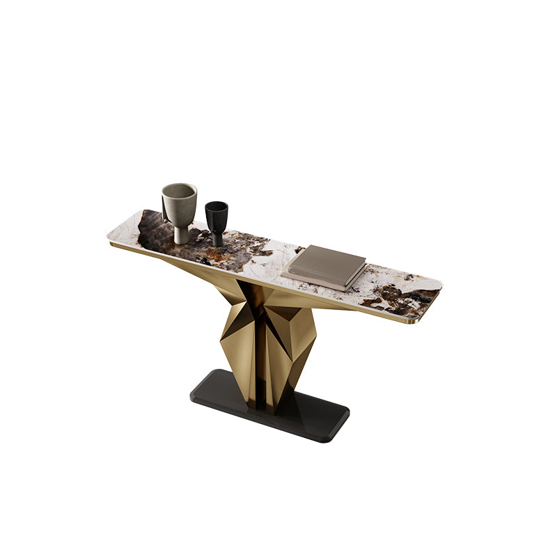 Rectangle Shape Contemporary Console Table Gold/Black Stone Sofa Table for Hall