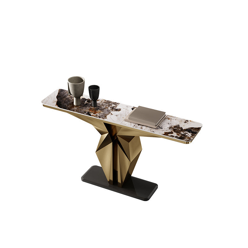 Rectangle Shape Contemporary Console Table Gold/Black Stone Sofa Table for Hall