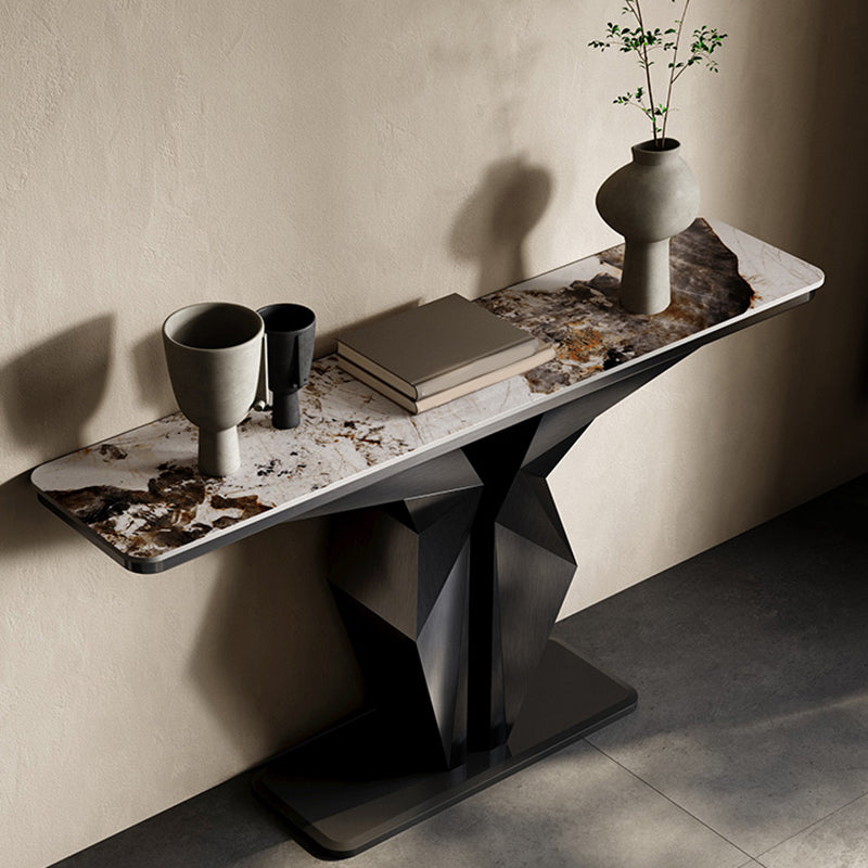 Rectangle Shape Contemporary Console Table Gold/Black Stone Sofa Table for Hall