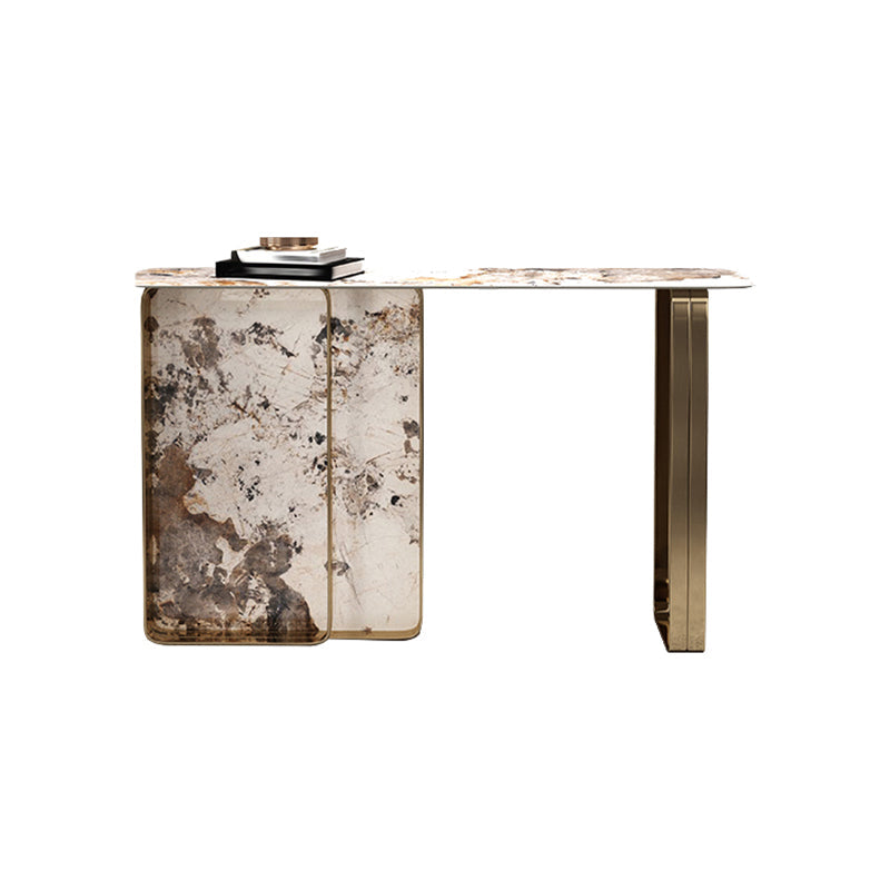 Rectangle Shape Contemporary Console Table Stone Sofa Table in Gold for Hall Clearhalo 'Console Tables' 'console_tables' 'Entry & Mudroom Furniture' 'furn' 'furn_console_tables' 'Furniture' 7449696