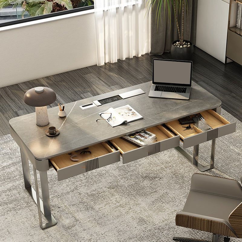 Rechthoek Stone Top Office Desk Modern Style Gray Writing Desk voor kantoor